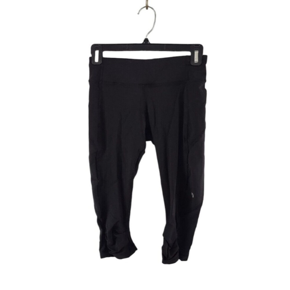 Lululemon Crop Leggings Womens 2 Black  Long Shorts Mesh Back Zip Pocket
